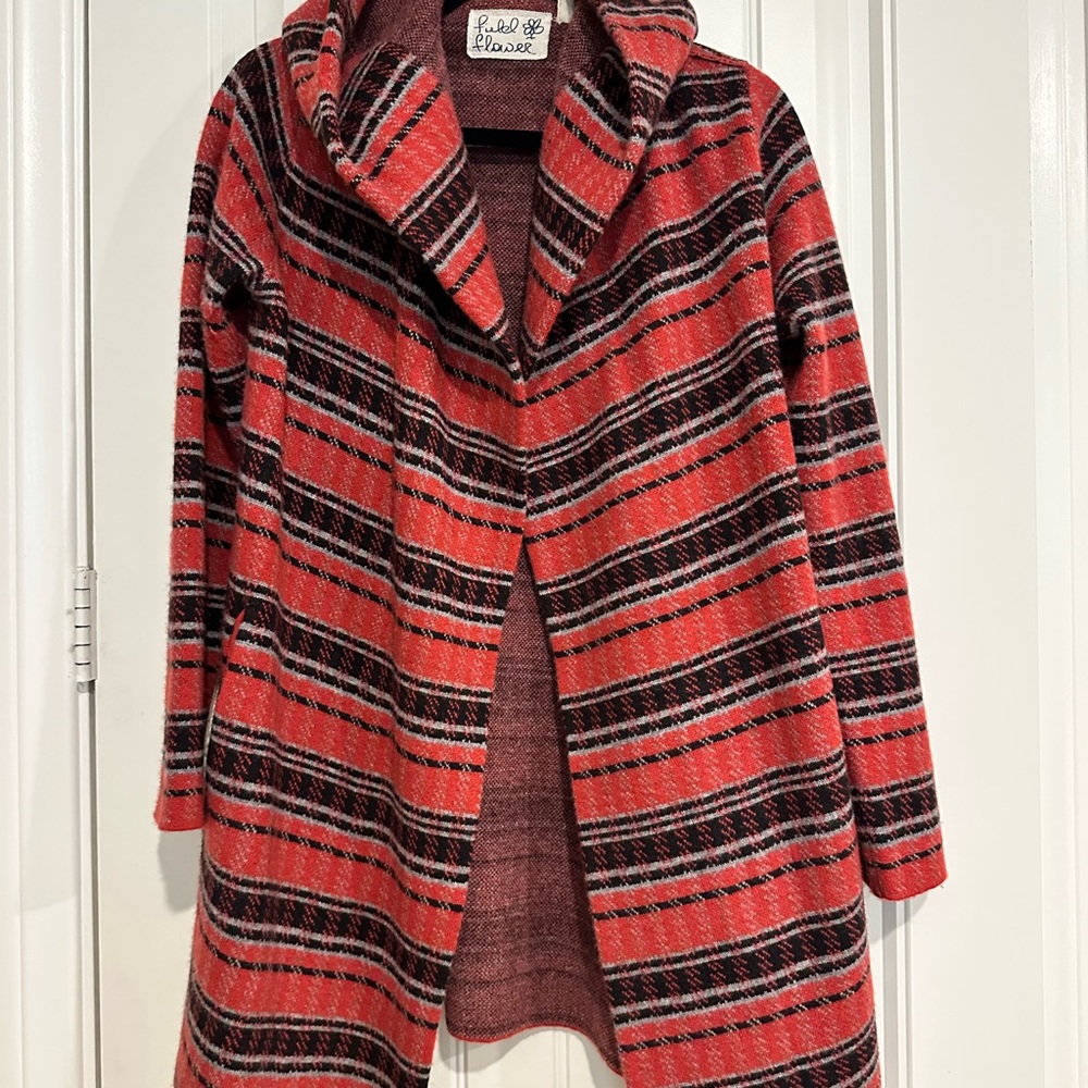 Anthropologie Field Flower 100% wool hoodie jacket with pockets, festive!